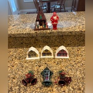 Vintage Plastic Christmas Lot Village Houses Santa Candy Container Tiny Nativity